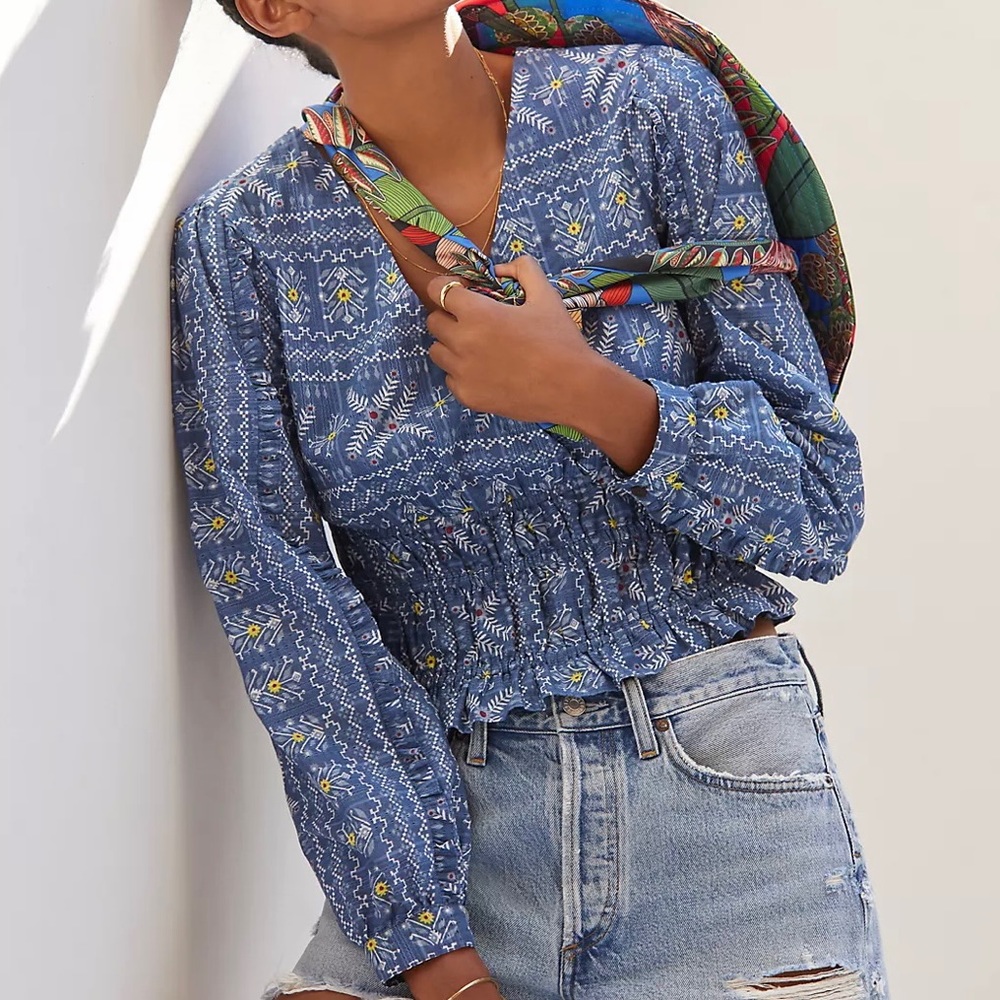 Anthropologie Forever that Girl Smock Waist Blue Size Lg